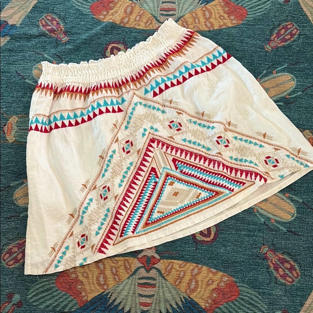 Johnny Was Embroidered White Linen Boho Skirt XL